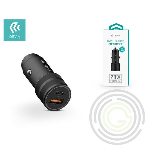 Devia szivargyújtós töltő adapter USB + Type-C bemenettel – 5V/3A – Devia Traveller Series PD Quick Car Charger – black