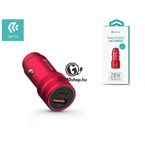 Devia szivargyújtós töltő adapter USB + Type-C bemenettel – 5V/3A – Devia Traveller Series PD Quick Car Charger – red