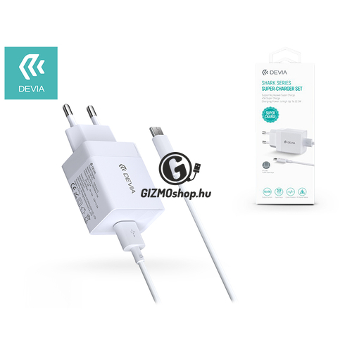 Devia hálózati töltő adapter + USB Type-C kábel – 5V/4,5A – Devia Shark Series Super-Charger Set – white