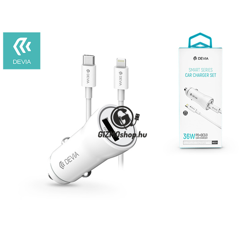 Devia szivargyújtós töltő adapter USB + Type-C bemenet – 5V/3A – Devia Smart Series Car Charger Type-C to Lightning Cable PD3.0 + QC3.0 – white