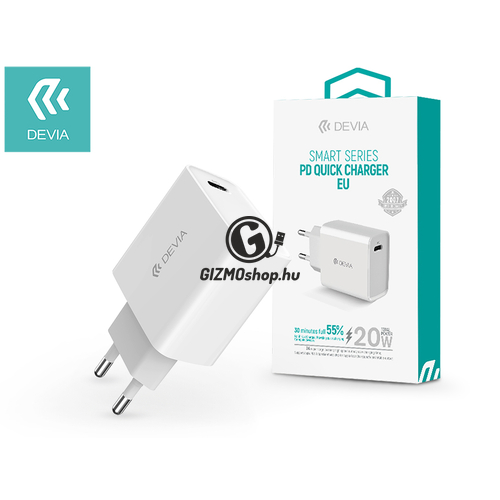 Devia hálózati töltő adapter Type-C bemenettel – 20W – Devia Smart Series PD3.0 Quick Charger – white