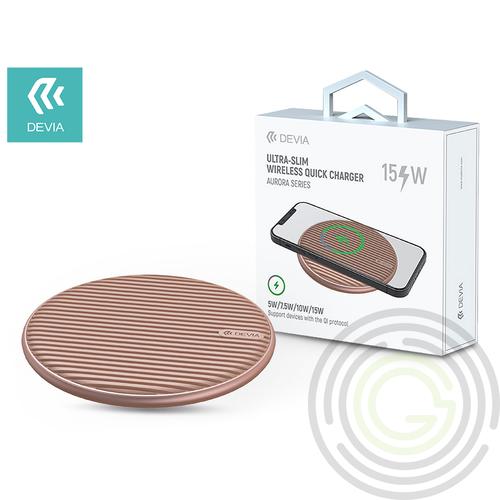 Devia Qi univerzális vezeték nélküli töltő állomás – 15W – Devia Aurora Series V3 Ultra-Slim Wireless Quick Charger – rose gold – Qi szabványos
