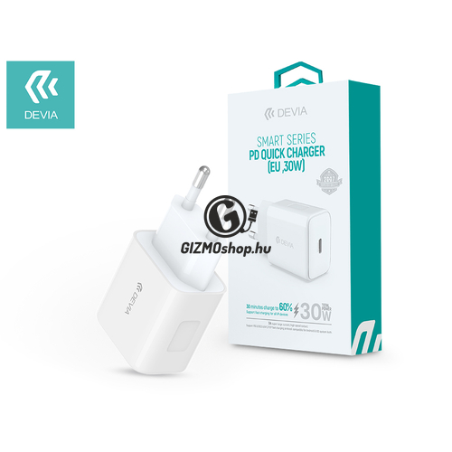 Devia hálózati töltő adapter Type-C bemenettel – 30W – Devia Smart Series PD3.0 Quick Charger – white
