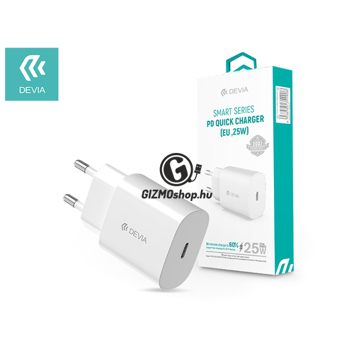 Devia hálózati töltő adapter Type-C bemenettel – 25W – Devia Smart Series PD3.0 Quick Charger – white