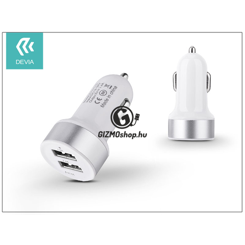 Devia Smart Dual USB szivargyújtós töltő adapter – 5V/2,4A – white/silver