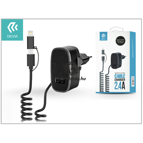 Devia hálózati töltő adapter micro USB + Lightning csatlakozóval – 5V/2,4A – Devia Cable Charger – black