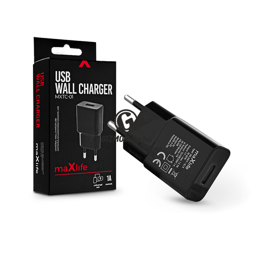 Maxlife USB hálózati töltő adapter – Maxlife MXTC-01 USB Wall Charger – 5V/1A – fekete