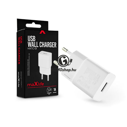 Maxlife USB hálózati töltő adapter – Maxlife MXTC-01 USB Wall Charger – 5V/1A – fehér