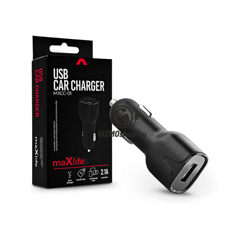 Maxlife USB szivargyújtó töltő adapter – Maxlife MXCC-01 USB Car Fast Charger – 5V/2,1A – fekete
