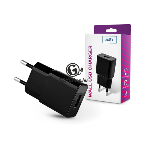 Setty USB hálózati töltő adapter – Setty USB Wall Charger – 5V/1A – fekete