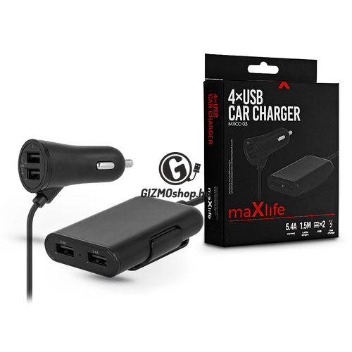 Maxlife 4xUSB szivargyújtó töltő adapter – Maxlife MXCC-03 USB Car Charger – 5V/2,4A – fekete