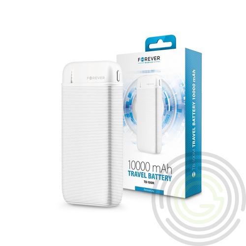 Univerzális hordozható, asztali akkumulátor töltő – Forever TB-100M Power Bank – USB+Type-C+MicroUSB – 10.000 mAh – fehér
