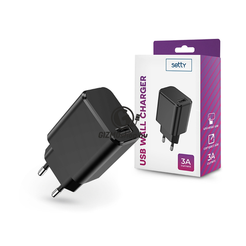 Setty USB hálózati töltő adapter – Setty USB Wall Charger – 5V/3A – fekete
