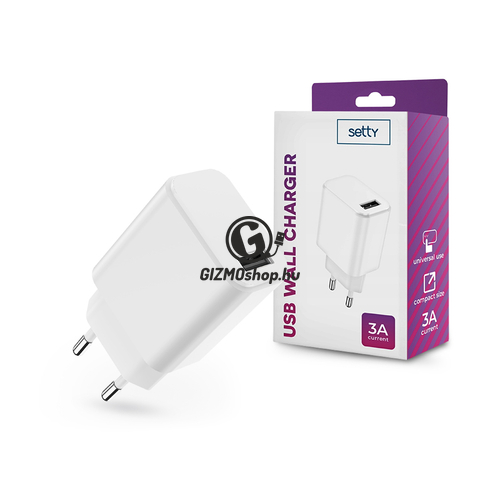 Setty USB hálózati töltő adapter – Setty USB Wall Charger – 5V/3A – fehér