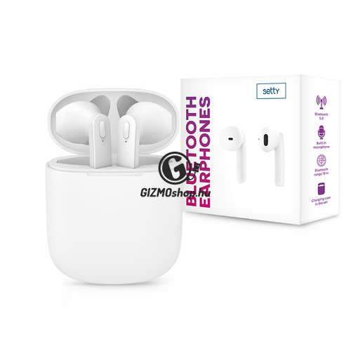 Setty TWS Bluetooth sztereó headset v5.0 + töltőtok – Setty True Wireless Earphones with Charging Case – fehér