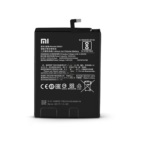 Xiaomi Mi Max 3 gyári akkumulátor – Li-ion Polymer 5400 mAh – BM51 (ECO csomagolás)