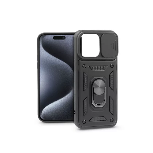 SLIDE ARMOR APPLE IPHONE 15 PRO ÜTÉSÁLLÓ HÁTLAP GYŰRŰVEL ÉS KAMERAVÉDŐVEL -  FEKETE