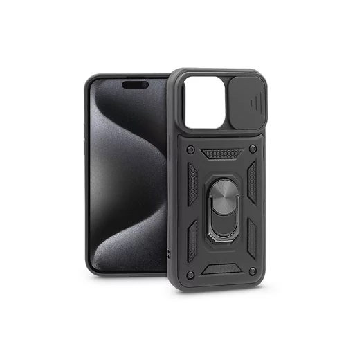 SLIDE ARMOR  APPLE IPHONE 15 PRO MAX ÜTÉSÁLLÓ HÁTLAP GYŰRŰVEL ÉS KAMERAVÉDŐVEL - FEKETE