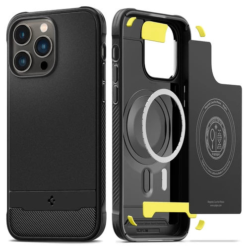 Spigen Rugged Armor MagFit Apple iPhone 15 Pro Max tok - MagSafe, Matt Black, (fekete)