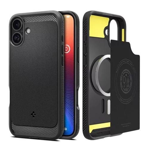 Spigen Rugged Armor MagFit Apple iPhone 16 Plus tok - Matte Black, (fekete)