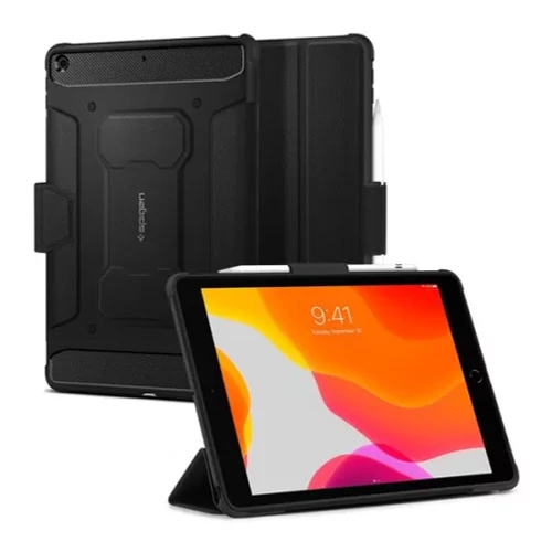 Spigen Rugged Armor Pro Apple iPad 10.2" (2021/2020/2019) oldalra nyíló tok, fekete