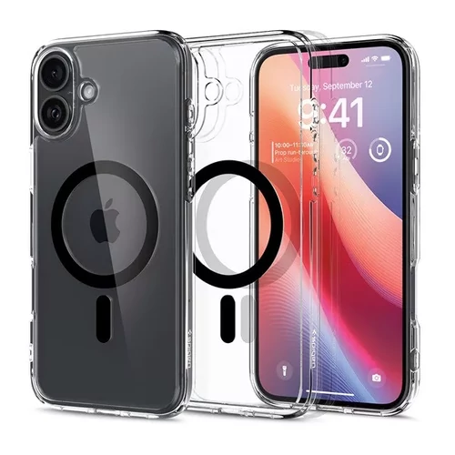 Spigen Ultra Hybrid MagFit iPhone 16 Plus tok - MagSafe, fekete (átlátszó)