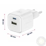 Kép 2/5 - Swissten GaN hálózati töltőadapter 1xUSB-C PD 20W, 1xUSB-A QC 18W, fehér