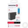 Kép 3/5 - Swissten GaN hálózati töltőadapter 3xUSB-C 100W PD, 1xUSB-A 18W QC, fekete