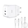 Kép 1/4 - QDOS POWERCUBE TRIO 45W fehér hálózati töltő USB Type-C és Lightning adatkábellel 3A