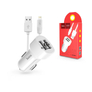 Kép 1/4 - Apple iPhone Lightning szivargyújtós töltő adapter + lightning adatkábel – 5V/2,4A – HOCO Z2A Dual USB Car Charger + Cable – fehér