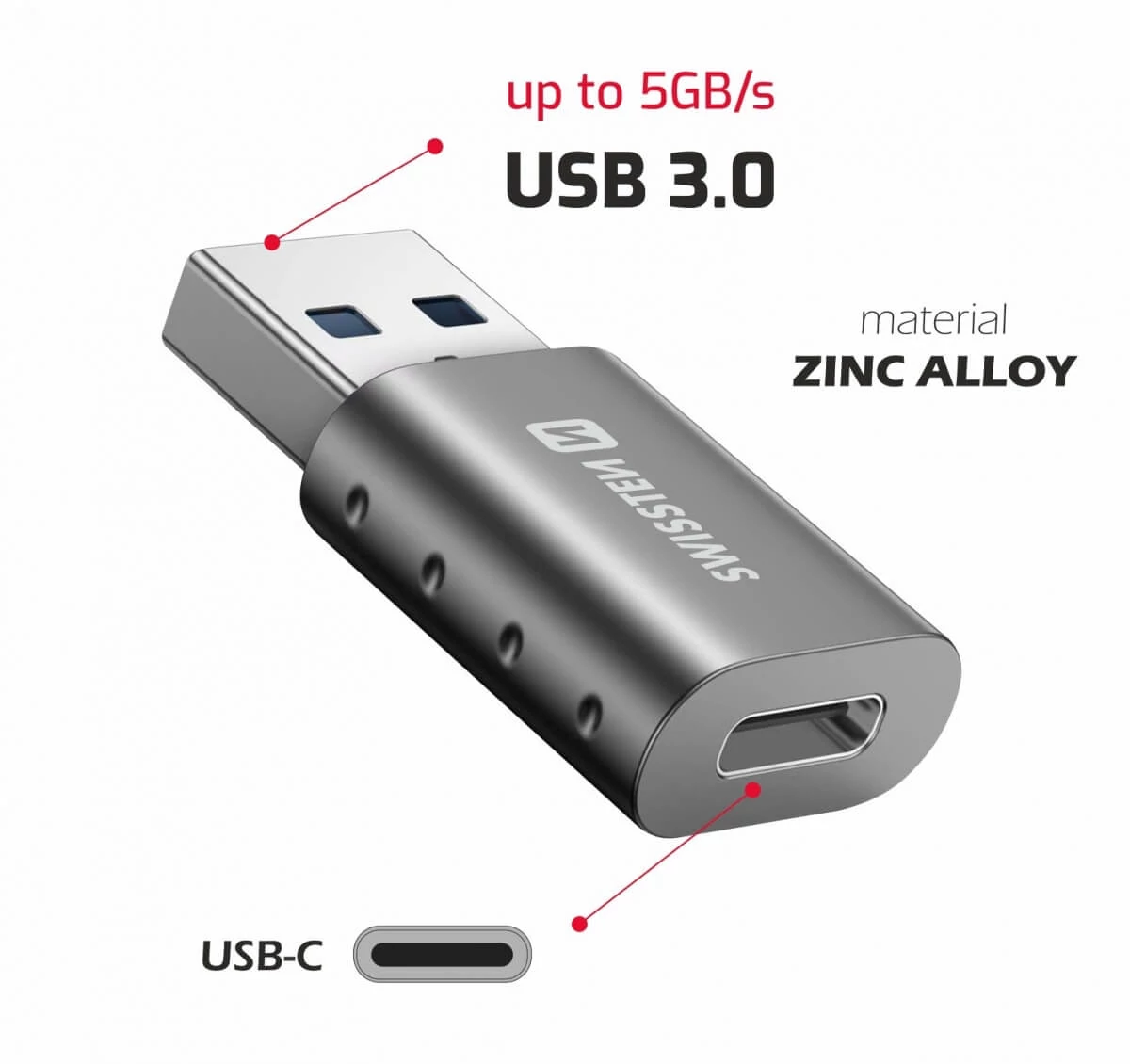 Swissten plug&play adapter USB-A to USB-C
