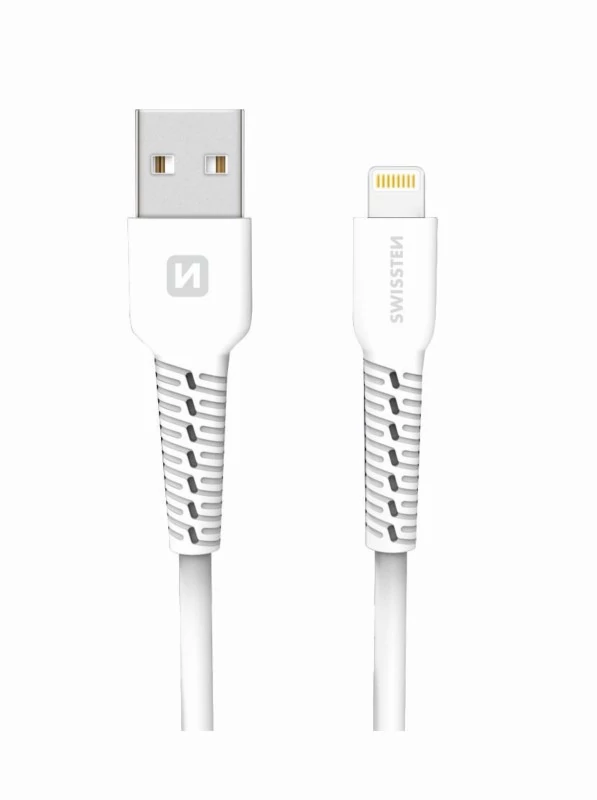 Swissten adat- és töltőkábel gumírozott, USB/lightning, 1m fehér