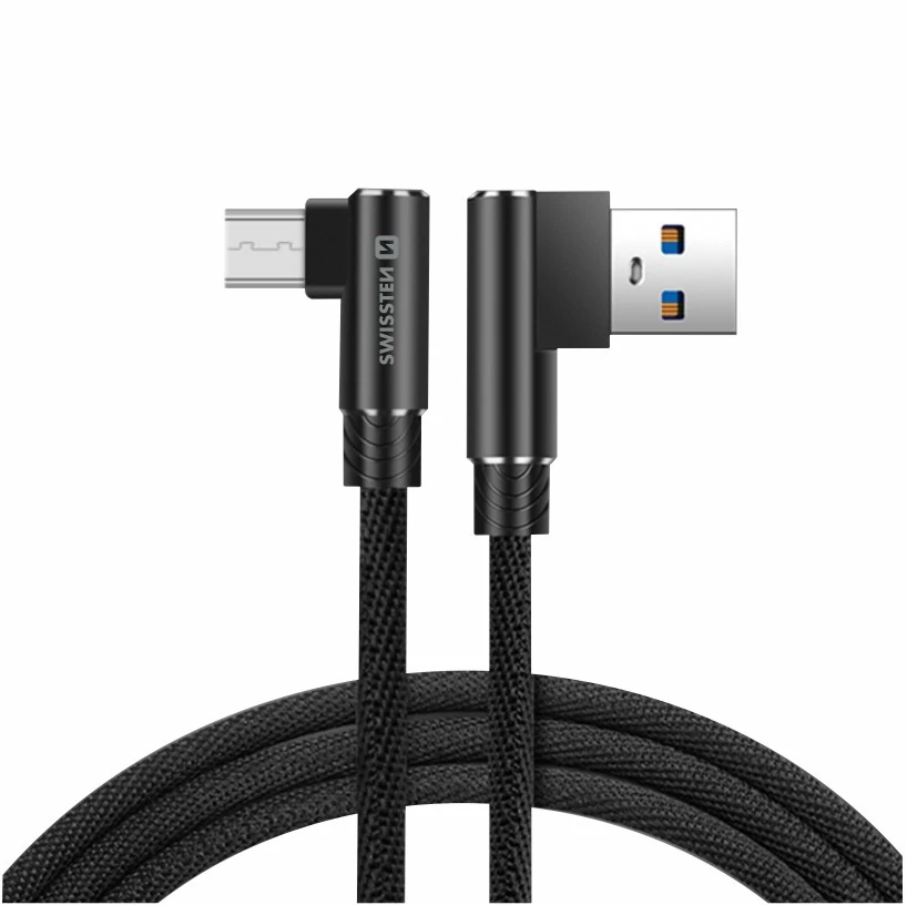 Swissten Arcade gaming adat- és töltőkábel textil bevonattal, USB/mikro USB, 1,2 m fekete