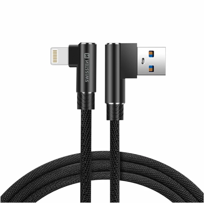 Swissten Arcade gaming adat- és töltőkábel textil bevonattal, USB/lightning, 1,2 m fekete