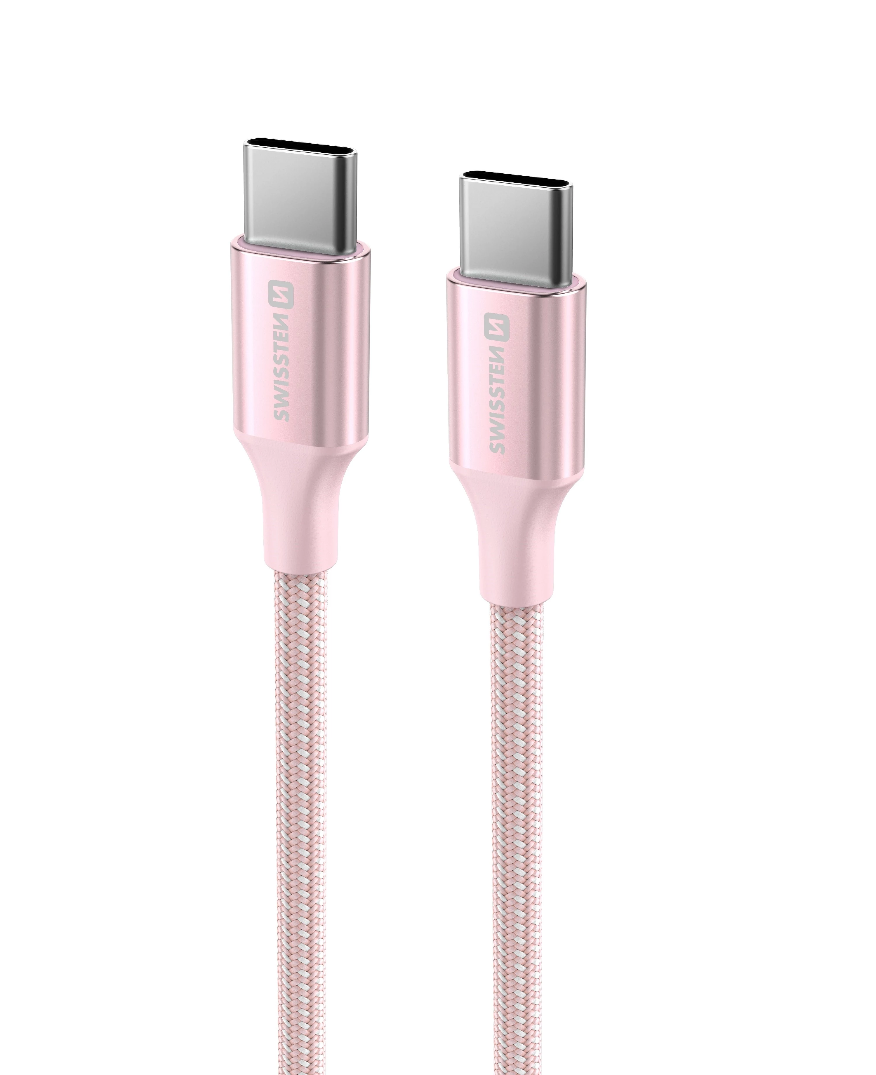 Swissten fonott textil adat- és töltőkábel USB-C/USB-C, 1,5m, rózsaszín