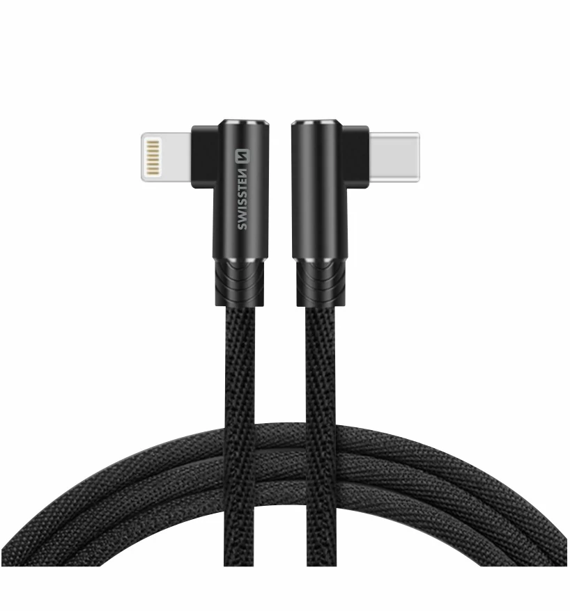 Swissten Arcade gaming adat- és töltőkábel textil bevonattal, USB-C/lightning, 1,2 m fekete