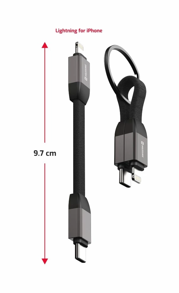 Swissten mágneses töltőkábel kulcstartó, USB-C/lightning 9,7 cm