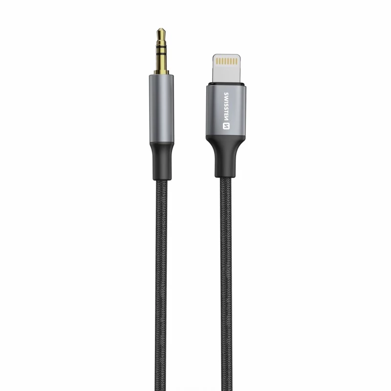 Swissten textil audio adapter lightning (férfi)/3,5mm Jack (férfi), 1,5m, fekete