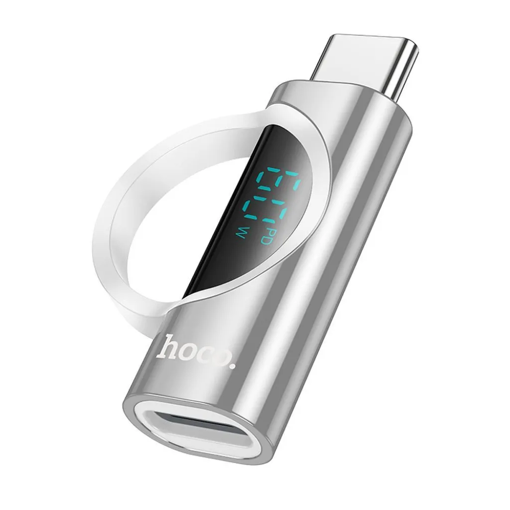 HOCO UA32B adapter (Type-C aljzat - lightning, adatátvitel és töltés, LED kijelző) EZÜST