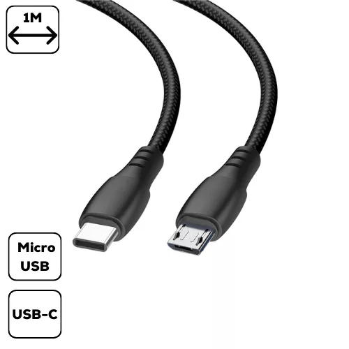 TÖLTŐKÁBEL TYPE C TO MICRO 2.4A 1 MÉTER, FEKETE