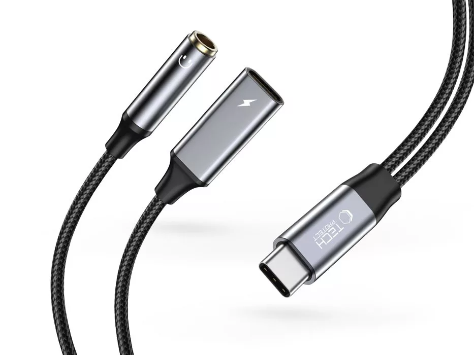 Tech-Protect UltraBoost PD60W/6A Type-C/3,5mm jack + Type-C adapter - fekete/szürke