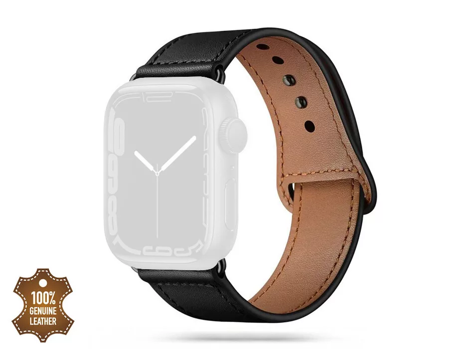 APPLE WATCH VALÓDI BŐRBŐL KÉSZÜLT ÓRASZÍJ - TECH-PROTECT LEATHERFIT - 42/44/45/49 MM - FEKETE