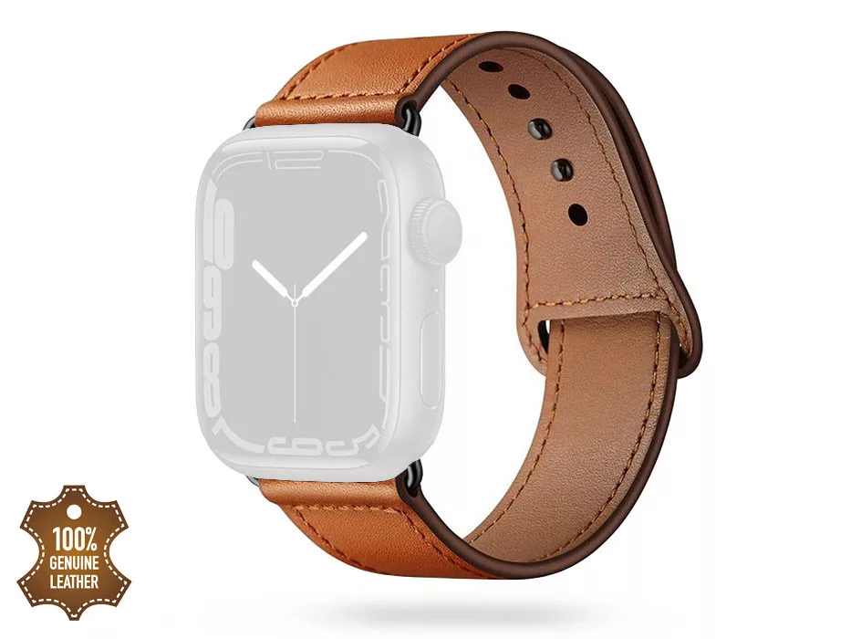 APPLE WATCH VALÓDI BŐRBŐL KÉSZÜLT ÓRASZÍJ - TECH-PROTECT LEATHERFIT - 42/44/45/49 MM - BARNA