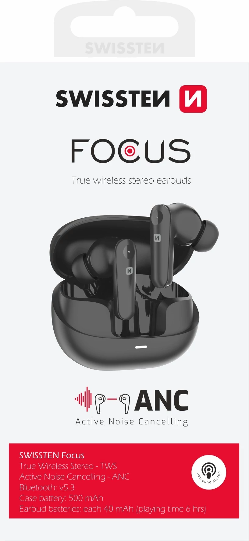Swissten Focus Bluetooth Headset / Fülhallgató / TWS, fekete