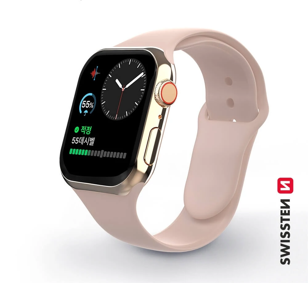 Swissten Apple Watch szilikon szíj, 42-44 mm, rózsaszín homok