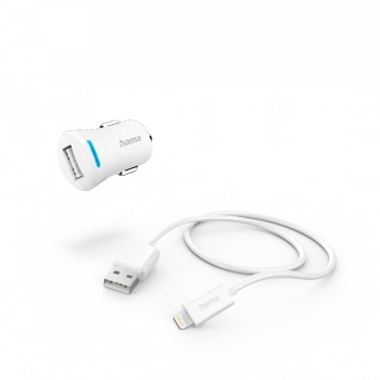 AUTÓS TÖLTŐ + LIGHTNING - USB ADATKÁBEL, 2,4A, 12W