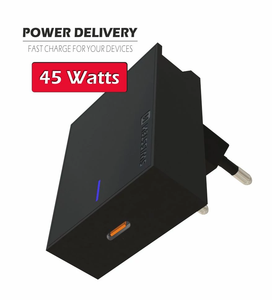 Swissten USB-C Power Delivery 45W hálózati gyorstöltő, laptop, tablet, telefon, fekete