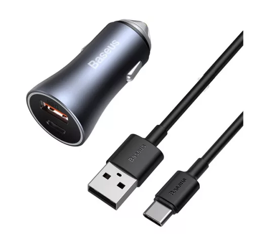 BASEUS CIRCULAR AUTÓS GYORSTÖLTŐ, TYPE-C + USB, 40W, SÖTÉT SZÜRKE