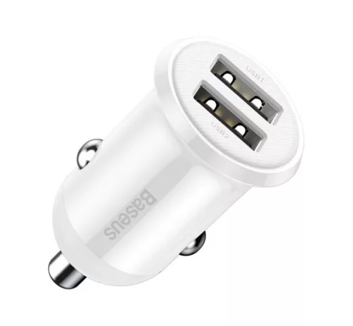 BASEUS GRAIN PRO AUTÓS GYORSTÖLTŐ ADAPTER 2XUSB, 24W, FEHÉR