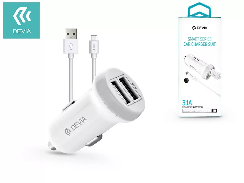 Devia Smart Dual Car USB-A + USB-C 3.1A + USB-A - C kábel (1 méter)